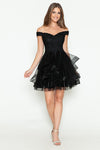 Load image into Gallery viewer, Off-Shoulder Sweetheart Lace Bodice Short Dress with Layered Tulle Skirt for Parties By LAF8130