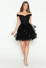 Load image into Gallery viewer, Off-Shoulder Sweetheart Lace Bodice Short Dress with Layered Tulle Skirt for Parties By LAF8130