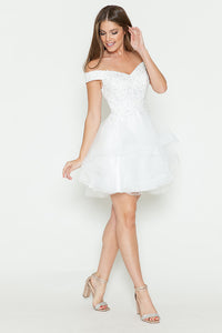 Off-Shoulder Sweetheart Lace Bodice Short Dress with Layered Tulle Skirt for Parties By LAF8130