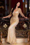 Load image into Gallery viewer, LAF8473 Wholesale Long Sleeve Sheath Mother of the Bride Dress Beaded Sequin V-Neck Evening Gown