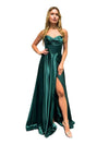 Load image into Gallery viewer, LAHTL3049L Wholesale Satin Corset Long Prom Dress Spaghetti Strap Formal Gown with Lace-Up Back - HUNTER GREEN - Long Formal Dress LAH
