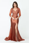 Load image into Gallery viewer, LA Merchandise LAF8175 Satin Lace Appliqué Slit Gown with Sheer Jacket Mother of the Bride Dress