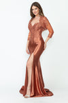 Load image into Gallery viewer, LA Merchandise LAF8175 Satin Lace Appliqué Slit Gown with Sheer Jacket Mother of the Bride Dress