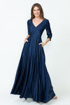 Load image into Gallery viewer, Wholesale Mother Of The Groom Dress Deep V-Neck Flare Gown By LAF5243 - NAVY BLUE - Dress LAF
