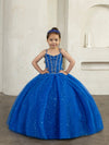 Load image into Gallery viewer, LA Merchandise LAZSCK317 Girls Beaded V-Neck Glitter Tulle Floor-Length A-Line Gown - Royal Blue - Girls Formal Dresses LAZ