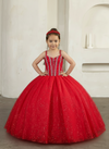 Load image into Gallery viewer, LA Merchandise LAZSCK317 Girls Beaded V-Neck Glitter Tulle Floor-Length A-Line Gown - Red - Girls Formal Dresses LAZ