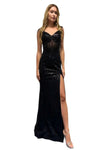 Load image into Gallery viewer, LAHTL3043C Wholesale Off-Shoulder Beaded Corset with Sheer Boned Bodice Fringe Sleeves &amp; Slit - - Long Formal Dress LAH