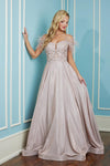 Load image into Gallery viewer, Prom Dresses Long Metallic Glitter Formal Feather Prom Dress Rose