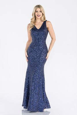 La Merchandise LN5150 V-Neck Sequined Long Formal Wholesale Gowns