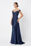 Load image into Gallery viewer, LA2258 Wholesale Off-Shoulder Beaded Lace Mermaid Evening Gown with Corset Back Ruched Satin Dress - DUSTYBLUE - Long Prom Dress LA MERCHANDISE