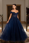 Load image into Gallery viewer, LA2264 Wholesale Off Shoulder Sweetheart Neckline Beaded Corset A-Line Long Tulle with Lace-Up Back - NAVY - Prom Dress LA Merchandise