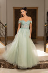 Load image into Gallery viewer, LA2264 Wholesale Off Shoulder Sweetheart Neckline Beaded Corset A-Line Long Tulle with Lace-Up Back - SAGE - Prom Dress LA Merchandise