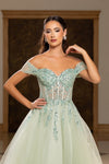 Load image into Gallery viewer, LA2264 Wholesale Off Shoulder Sweetheart Neckline Beaded Corset A-Line Long Tulle with Lace-Up Back - - Prom Dress LA Merchandise