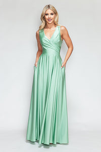 LA Merchandise LN5242 Stretchy Long Bridesmaids Dress W/ Side Pockets