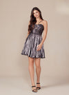Load image into Gallery viewer, Wholesale Sweetheart Keyhole Metallic Pleated Fit-and-Flare Short Homecoming Dress by LAXA825 - - Cocktail Dress LAX