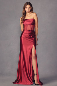 LA Merchandise LAT2416 Strapless Sheer Bodice Corset Long Prom Dress