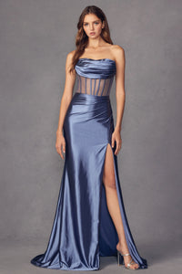 LA Merchandise LAT2416 Strapless Sheer Bodice Corset Long Prom Dress