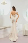 Load image into Gallery viewer, Terani Couture 242E3114 Clearance Champagne Size 8 Wholesale One Shoulder Floral Appliqué Evening Gown