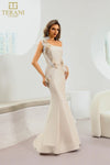 Load image into Gallery viewer, Terani Couture 242E3114 Clearance Champagne Size 8 Wholesale One Shoulder Floral Appliqué Evening Gown
