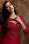 Load image into Gallery viewer, Wholesale Two-Piece Beaded Evening Gown with Sheer Long Sleeve Jacket Luxury Dress by LAF8432 - RED - Dresses LAF