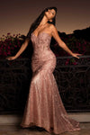 Load image into Gallery viewer, Wholesale Strapless Corset Trumpet Evening Dress Beaded Lace Sequin Formal Gown by LAF8424 - MAUVE - Dresses LAF