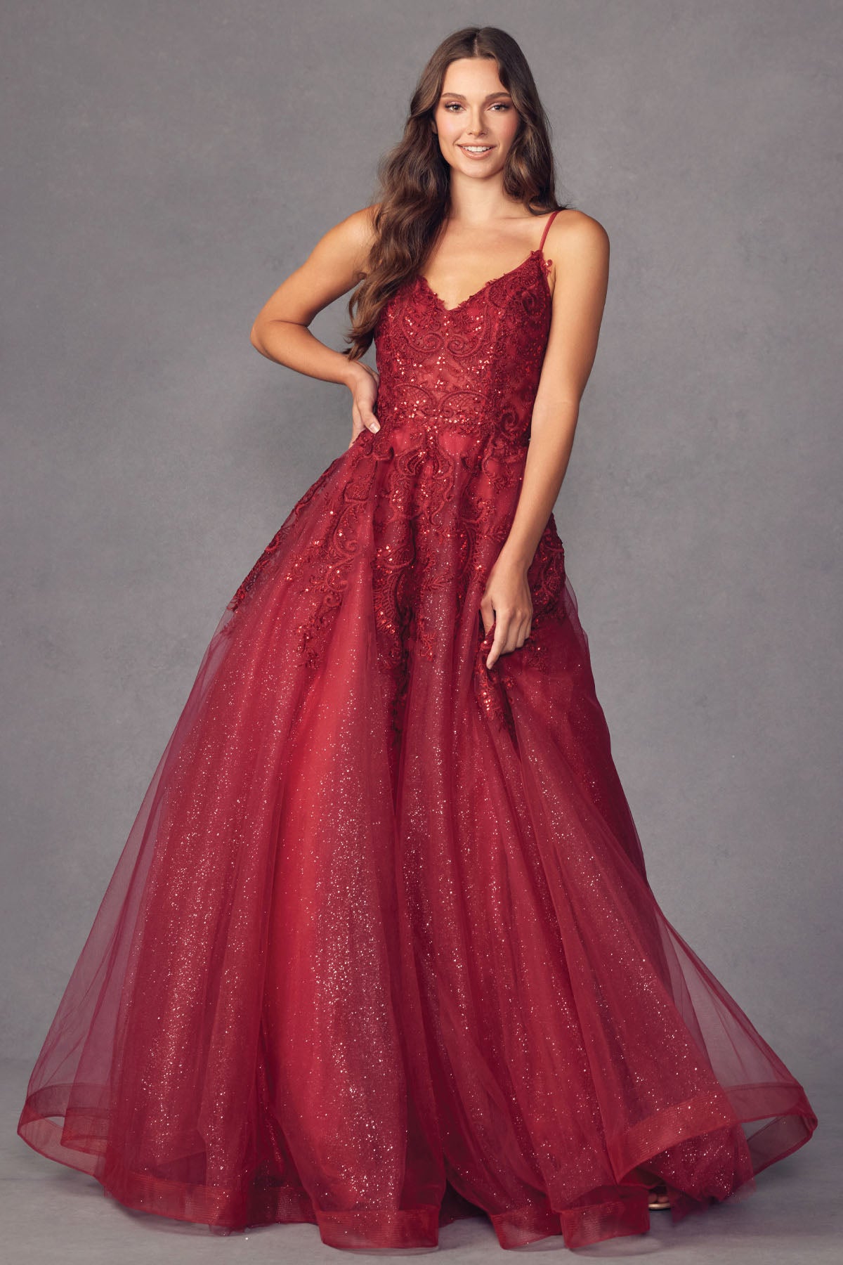 La Merchandise LAT251 A-line Glitter Spaghetti Straps Prom Dress