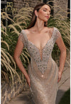 Load image into Gallery viewer, Terani Couture 251GL4345 Clearance Silver Nude Size 4 Wholesale Elegant Fitted Long Evening Gown – Silvee - - Dress Terani Couture