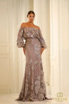 Load image into Gallery viewer, Clearance Mauve Wholesale Off The-shoulder Puff Sleeves Sheath Dress By Terani Couture 251m4414 - Mauve - Prom Dresses Terani Couture