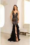 Load image into Gallery viewer, Terani Couture 251P4321 Black Feather Mermaid Dress with Deep V Neck &amp; Crisscross Back - Black Nude 8 - Long Formal Dresses Terani Couture