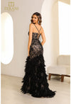 Load image into Gallery viewer, Terani Couture 251P4321 Black Feather Mermaid Dress with Deep V Neck &amp; Crisscross Back - - Long Formal Dresses Terani Couture