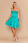 Load image into Gallery viewer, Wholesale LAY26170 strapless Lace Applique Corset Tiered Ruffle Skater Short Homecoming Dress