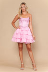Load image into Gallery viewer, Wholesale LAY26170 strapless Lace Applique Corset Tiered Ruffle Skater Short Homecoming Dress