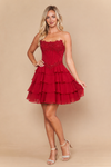 Load image into Gallery viewer, Wholesale LAY26170 strapless Lace Applique Corset Tiered Ruffle Skater Short Homecoming Dress