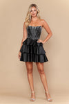 Load image into Gallery viewer, LAY26190 Wholesale Sleeveless Pearl Corset Tiered Ruffle Short Homecoming Cocktail Dress - BLACK WHITE - Short Cocktail Dress LAY