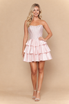 Load image into Gallery viewer, LAY26190 Wholesale Sleeveless Pearl Corset Tiered Ruffle Short Homecoming Cocktail Dress - PINK WHITE - Short Cocktail Dress LAY