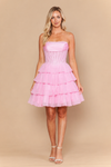 Load image into Gallery viewer, LAY26244 Wholesale Strapless Rhinestone Corset Satin Short Homecoming Dress with Ruffle Skirt