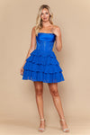 Load image into Gallery viewer, LAY26244 Wholesale Strapless Rhinestone Corset Satin Short Homecoming Dress with Ruffle Skirt