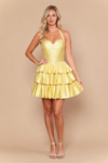 Load image into Gallery viewer, LAY26270 Wholesale Pearl Embellished Dress Halter Neck Satin Tiered Ruffle Homecoming Dress - YELLOW WHITE - Homecoming Dress LAY