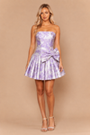 Load image into Gallery viewer, Wholesale Floral Jacquard Strapless Short Dress with Bow Accent &amp; Pleated Skirt by LAY26276