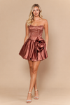 Load image into Gallery viewer, Wholesale Corset Bubble Hem Short Dress with Rosette Detail Satin Homecoming Dress by LAY26278 - CHOCOLATE - Short Cocktail Dresses LAY