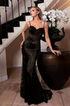 Load image into Gallery viewer, Wholesale Elegant Satin Lace Mermaid Gown with Corset Bodice Spaghetti Strap Dress by LAF8442 - BLACK - Dresses LAF