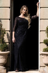 Load image into Gallery viewer, Wholesale 3/4 Sleeve All-Over Sequin Beaded Sheath Mother of the Bride Evening Gown by LAF8395 - BLACK - Dresses LAF
