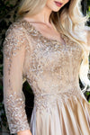 Load image into Gallery viewer, Wholesale 3/4 Illusion Sleeve Beaded Lace Appliqué Mother of the Bride Evening Gown by LAF8435 - - Dresses LAF