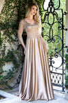 Load image into Gallery viewer, Wholesale 3/4 Illusion Sleeve Beaded Lace Appliqué Mother of the Bride Evening Gown by LAF8435 - CHAMPAGNE - Dresses LAF