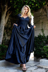 Load image into Gallery viewer, Wholesale 3/4 Illusion Sleeve Beaded Lace Appliqué Mother of the Bride Evening Gown by LAF8435 - NAVY BLUE - Dresses LAF