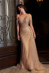 Load image into Gallery viewer, Off Shoulder Beaded Corset Slit Evening Dress By LA Merchandise LAF8457 - Champagne - Long Formal Dresses LAF