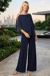 Load image into Gallery viewer, Cape Overlay Stretch Jersey Formal Jumpsuit By LA Merchandise LAV3381 - - Dress LAV