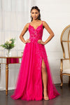 Load image into Gallery viewer, La Merchandise LAS3034 Flower Applique Glitter Mesh A-line Formal Gown - Fuchsia - Dresses LA Merchandise