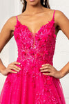 Load image into Gallery viewer, La Merchandise LAS3034 Flower Applique Glitter Mesh A-line Formal Gown - - Dresses LA Merchandise