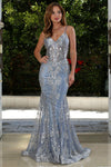 Load image into Gallery viewer, Prom Dresses Mermaid Long Formal Glitter Applique Prom Dress Smoky Blue